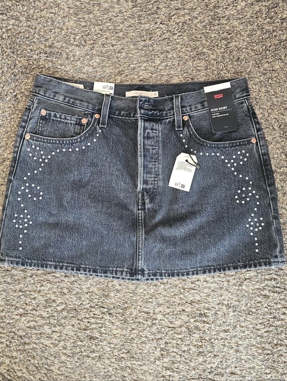 NWT LEVI'S Icon Embelished Rhinestone Western Denim Mini Skirt Size 30 Black